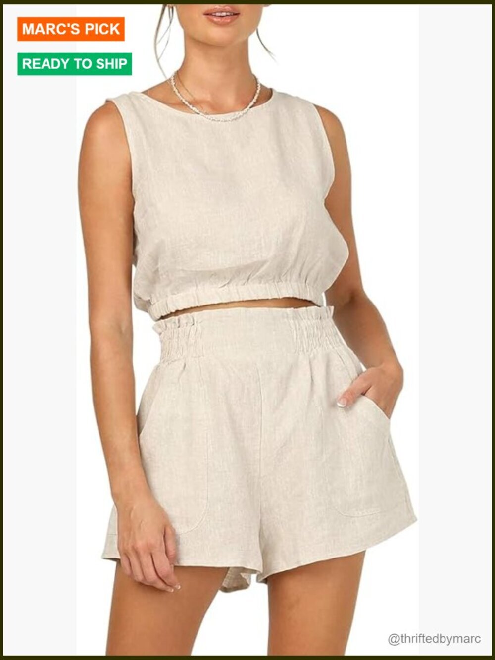 Summer 2-Piece Set Sleeveless Crop Top High Waist Shorts Cotton Casual